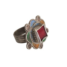 Load image into Gallery viewer, Vintage Berber Silver Enamel Talisman Ring: Moroccan Ethnic Jewelry