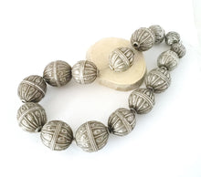 Load image into Gallery viewer, 15 Old silver granulation hallmarked Globe beads Necklace from Yemen circa 1930s,Bedouin tribal Silver,Ethnic Jewelry