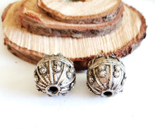 Load image into Gallery viewer, Old silver star burst granulation hallmarked Globe beads from Yemen circa 1930s,Bedouin tribal ,Hand Crafted Silver,Ethnic Jewelry