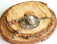 Load image into Gallery viewer, Vintage Berber enamel coral Coin Pendant high silver from Morocco ,1953s Silver Coin , enamel Jewelry ,Islam Jewelry, tribal jewelry