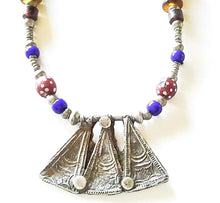 Load image into Gallery viewer, Antique Ethiopian silver amulet necklace with Venetian beads,Hand Crafted, Ethiopian Telsum,Silver, pendants Phallic, Pendants Necklace