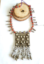 Load image into Gallery viewer, Antique Ethiopian silver amulet Phallic Pendants Glass Beads necklace,Hand Crafted, Ethiopian Telsum,african Silver, ethiopian jewelry