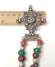 Load image into Gallery viewer, antique Berber silver Cross Amber trade beads necklace,Hand Crafted Silver,Pendants Necklace,Ethnic Jewelry,Tribal Jewelry