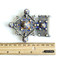 Load image into Gallery viewer, Moroccan Huge Enamel Silver Cross Pendant,silver 925,Moroccan Amulet ,Cross Jewelry,Enamel Jewelry,Berber Pendant,