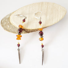 Load image into Gallery viewer, Old amber Beads Earrings Ethnic,Tribal Jewelry Earrings,Dangle & Drop Earrings,sliver Tribal,African Earrings,Beads amber old