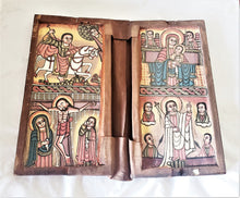 Load image into Gallery viewer, antique Ethiopian Coptic Christian Orthodox Leather cover Wood Painted Icon,African ,Art Décor,Home Décor, religious art