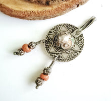 Load image into Gallery viewer, Vintage Berber enamel coral Coin Pendant high silver from Morocco ,1953s Silver Coin , enamel Jewelry ,Islam Jewelry, tribal jewelry