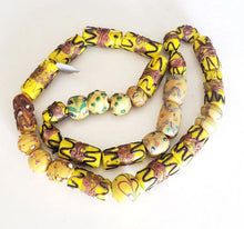 Load image into Gallery viewer, African Old European Wedding Cake Venetian Yellow Pineapple 31 Mixed beads,Ethiopian Glass,Trade Beads Venetian Necklace,African,