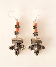 Load image into Gallery viewer, Antique Moroccan Old Berber cross Silver coral Earrings ,Ethnic Tribal,sliver Earrings,Dangle & Drop Earrings,Tribal Jewelry,