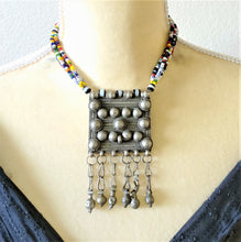 Load image into Gallery viewer, Handmade Tribal rare Ethiopian silver amulet and Glass Beads necklace,Hand Crafted, Ethiopian Telsum,african Silver, ethiopian jewelry