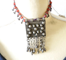 Load image into Gallery viewer, Antique Ethiopian silver amulet Phallic Pendants Glass Beads necklace,Hand Crafted, Ethiopian Telsum,african Silver, ethiopian jewelry