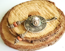 Load image into Gallery viewer, Vintage Berber enamel coral Coin Pendant high silver from Morocco ,1953s Silver Coin , enamel Jewelry ,Islam Jewelry, tribal jewelry