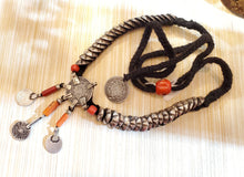 Load image into Gallery viewer, Antique Moroccan Red Coral Silver Pendent with Coin necklace ,Berber Necklaces,Ethnic Jewelry,Tribal Jewelry