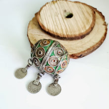 Load image into Gallery viewer, Antique Moroccan Enameled Silver Ball Pendent with Coin Pendants,Hand Crafted Silver,Pendants Necklace,Ethnic Jewelry,Tribal Jewelry