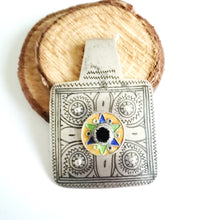 Load image into Gallery viewer, Antique Moroccan Silver Enamel and Glass cabochon Berber Pendant, Berber Amulet,Berber Jewelry,African Jewelry,Charm Pendant,