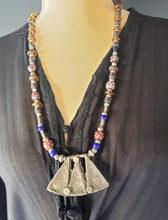 Load image into Gallery viewer, Antique Ethiopian silver amulet necklace with Venetian beads,Hand Crafted, Ethiopian Telsum,Silver, pendants Phallic, Pendants Necklace