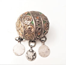 Load image into Gallery viewer, Antique Moroccan Enameled Silver Ball Pendent with Enameled/PendantHand Crafted Silver,Pendants Necklace,Ethnic Jewelry,Tribal Jewelry