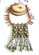 Load image into Gallery viewer, Antique Ethiopian silver amulet Phallic Pendants Glass Beads necklace,Hand Crafted, Ethiopian Telsum,african Silver, ethiopian jewelry