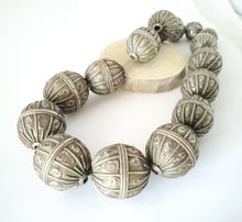 Load image into Gallery viewer, 15 Old silver granulation hallmarked Globe beads Necklace from Yemen circa 1930s,Bedouin tribal Silver,Ethnic Jewelry