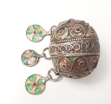Load image into Gallery viewer, Antique Moroccan Enameled Silver Ball Pendent with Enameled/PendantHand Crafted Silver,Pendants Necklace,Ethnic Jewelry,Tribal Jewelry
