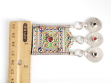 Load image into Gallery viewer, Antique Berber Silver enamel HIRZ cabochon Amulet Pendant coins ,silver 925, Moroccan Amulet ,Berber Jewelry,TIZNIT Jewelry,