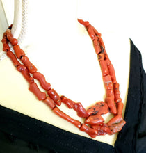 Load image into Gallery viewer, Antique Berber Natural Branch tow strand Red Coral Beads Morocco 225 gr,Hand Crafted ,Red Coral Necklace,Ethnic Coral ,Tribal Jewelry
