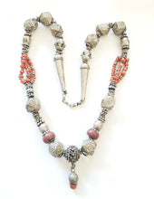 Load image into Gallery viewer, Antique Yemen Bawsani Filigree coral and silver Necklace circa 1910s,Hand Crafted Silver,Pendants Necklace,Ethnic Jewelry,Tribal Jewelry