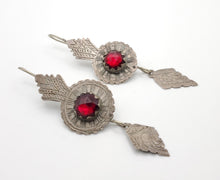 Load image into Gallery viewer, Antique Moroccan Old Berber Earrings Silver with Glass Talhakimt,Ethnic Tribal,sliver Earrings,Dangle & Drop, Earrings,Tribal Jewelry,