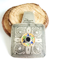 Load image into Gallery viewer, Antique Moroccan Silver Enamel and Glass cabochon Berber Pendant, Berber Amulet,Berber Jewelry,African Jewelry,Charm Pendant,