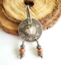 Load image into Gallery viewer, Vintage Berber enamel coral Coin Pendant high silver from Morocco ,1953s Silver Coin , enamel Jewelry ,Islam Jewelry, tribal jewelry