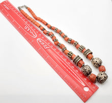 Load image into Gallery viewer, Antique Silver Bawsani filigree coral beads Necklace form Yemen tribal jewelry, filigree beads,yemene jwellery