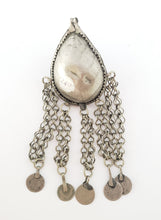 Load image into Gallery viewer, Antique Moroccan Silver enamel Berber Teardrop Pendant with dangle coins, Berber Amulet,Berber Jewelry,African Jewelry,Charm Pendant,