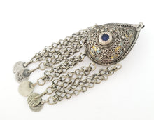Load image into Gallery viewer, Antique Moroccan Silver enamel Berber Teardrop Pendant with dangle coins, Berber Amulet,Berber Jewelry,African Jewelry,Charm Pendant,