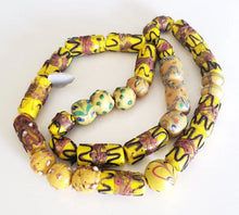 Load image into Gallery viewer, African Old European Wedding Cake Venetian Yellow Pineapple 31 Mixed beads,Ethiopian Glass,Trade Beads Venetian Necklace,African,