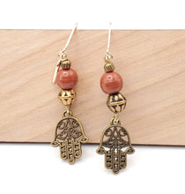 Load image into Gallery viewer, Moroccan Hand of Fatima Hamsa Filigree Earrings brass, Hand of Fatima Jewelry, Dangle &amp; Drop Earrings,
