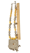 Load image into Gallery viewer, Antique Yemen Silver African amber with Dangle bells Necklace circa 1930s

