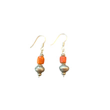 Load image into Gallery viewer, Antique silver coral Beads Earrings Ethnic Tribal
