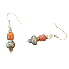 Load image into Gallery viewer, Antique silver coral Beads Earrings Ethnic Tribal
