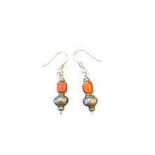 Load image into Gallery viewer, Antique silver coral Beads Earrings Ethnic Tribal
