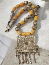 Load image into Gallery viewer, Antique Yemen Silver African amber with Dangle bells Necklace circa 1930s
