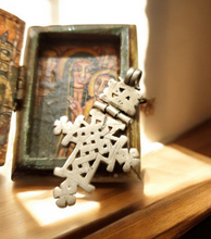 Load image into Gallery viewer, Antique Ethiopian Coptic Christian Cross Maria Theresa silver coin Pendant 
