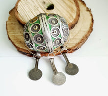 Load image into Gallery viewer, Antique Moroccan Enameled Silver Ball Pendent with Coin Pendants,Hand Crafted Silver,Pendants Necklace,Ethnic Jewelry,Tribal Jewelry
