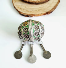Load image into Gallery viewer, Antique Moroccan Enameled Silver Ball Pendent with Coin Pendants,Hand Crafted Silver,Pendants Necklace,Ethnic Jewelry,Tribal Jewelry
