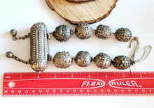Load image into Gallery viewer, Old silver star burst granulation hallmarked Globe beads Hirz Necklace from Yemen circa 1930s,Bedouin tribal Silver,Ethnic Jewelry
