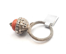 Load image into Gallery viewer, Antique Bawsani Yemen Silver Red Coral Ring size 8 Yemen tribal, tribal jewelry, Hand Crafted Silver, Yemen Jewelry, filigree Jewelry
