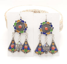Load image into Gallery viewer, Moroccan Berber Sterling Silver enamels Coral Dangle Earrings ,Berber Jewelry,sliver Earrings,Dangle &amp; Drop Earrings,

