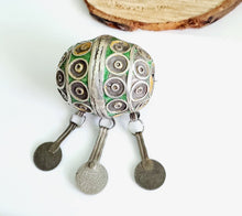 Load image into Gallery viewer, Antique Moroccan Enameled Silver Ball Pendent with Coin Pendants,Hand Crafted Silver,Pendants Necklace,Ethnic Jewelry,Tribal Jewelry
