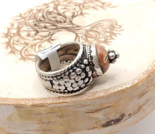 Load image into Gallery viewer, Antique Bawsani Yemen Silver Red Coral Ring size 7.5 Yemen tribal silver, tribal jewelry, Hand Crafted Silver, Yemen Jewelry
