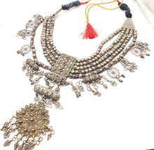 Load image into Gallery viewer, Antique Massive Yemenite silver Bedouin Lazim Kirdan necklace,1910s, Multistrand Necklace, Islamic Filigree, stacking layering.
