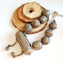 Load image into Gallery viewer, Old silver star burst granulation hallmarked Globe beads Hirz Necklace from Yemen circa 1930s,Bedouin tribal Silver,Ethnic Jewelry
